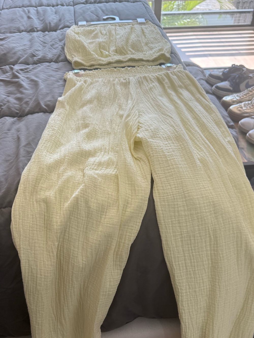 bobi Light Yellow Wide-Leg Gauze Pants
